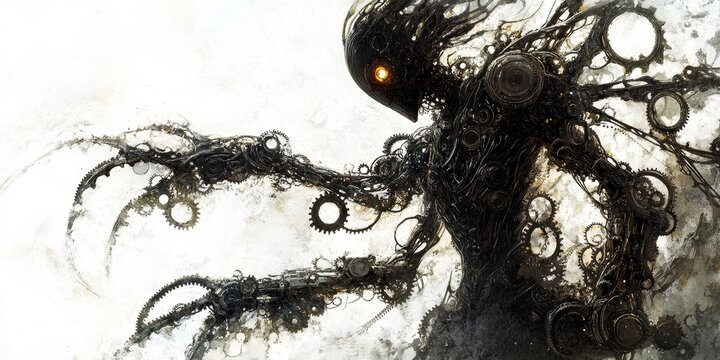 Cybernetic Enhancements: Illustrate a character with cybernetic limbs featuring intricate gear mechanisms, emphasizing the fusion of biology and machinery.