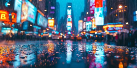 Obraz premium Billboard with Raindrops on the Lens: Capture an image of a billboard seen through a rain-splattered camera lens or window, with droplets of water slightly blurring the v