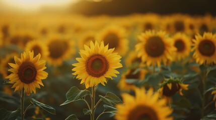 Obraz premium Sunflowers in a Field During Golden Hour