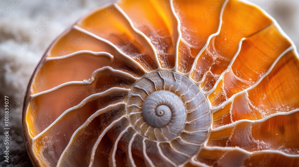 Poster close-up of nautilus shell with intricate patterns
