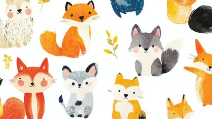 A whimsical display of animal-themed wallpaper samples for kids' rooms, featuring playful prints and colors, all presented on a bright white background.