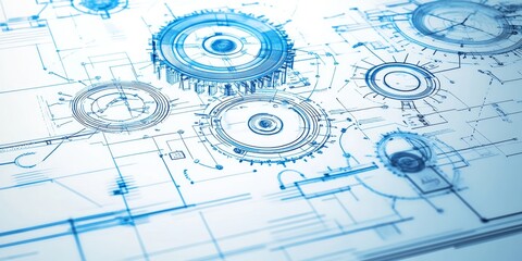 Blueprint of Business Strategy: Design a blueprint of a business model, complete with flowcharts, graphs, and icons, symbolizing the strategic planning process behind suc