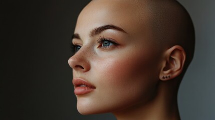 Fototapeta premium Portrait of a Bald Woman with Blue Eyes