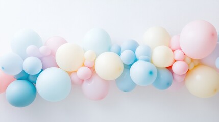 An elegant grouping of balloons in soft pastel tones, beautifully styled against a clean white background, creating a serene and joyful vibe for special occasions.