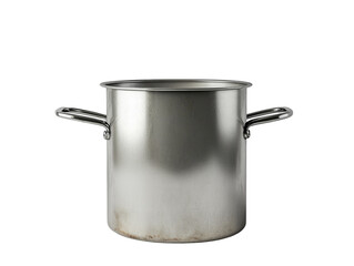 Large stainless steel pot with side handles, ideal for cooking and boiling, isolated on white background PNG transparent.