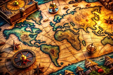 Fototapeta premium Ancient Treasure Map with Intricate Details and Vintage Aesthetic for Adventure and Exploration Themes