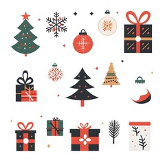 Minimalist Holiday Icon Collection on White Background with Copy Space