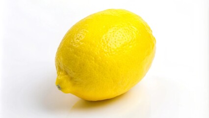 A whole, ripe lemon with a yellow peel on a white background.