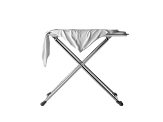 Iron on ironing board with crumpled white shirt, isolated on white background PNG transparent.
