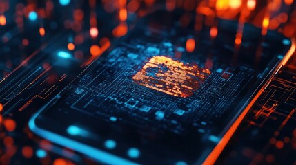 Obraz premium A decentralized identity protection platform on a smartphone, with blockchain security features and encrypted data solutions