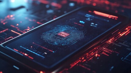 Obraz premium A decentralized identity protection platform on a smartphone, with blockchain security features and encrypted data solutions