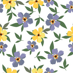 White background vector seamless pattern with delicate flowers for textile and fabric print and other uses.