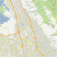 Map of Milpitas in California in a normal road map style. Contains layered vector with roads water, parks, etc.