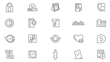 Public Utilities line icon set. Water, fuel, electricity, solar house, maintenance, house, bill, service, meter, gas supply, drainage, garbage removal, heating line icon set. UI thin line icon set.  