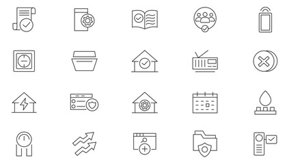 Public Utilities line icon set. Water, fuel, electricity, solar house, maintenance, house, bill, service, meter, gas supply, drainage, garbage removal, heating line icon set. UI thin line icon set.  