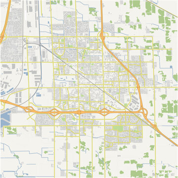 Map of Manteca in California in a normal road map style. Contains layered vector with roads water, parks, etc.