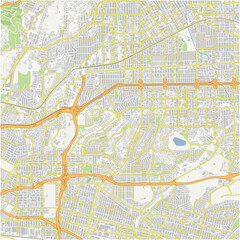 Map of Monterey Park in California in a normal road map style. Contains layered vector with roads water, parks, etc.
