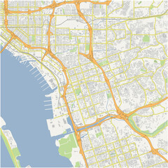 Map of National City in California in a normal road map style. Contains layered vector with roads water, parks, etc.