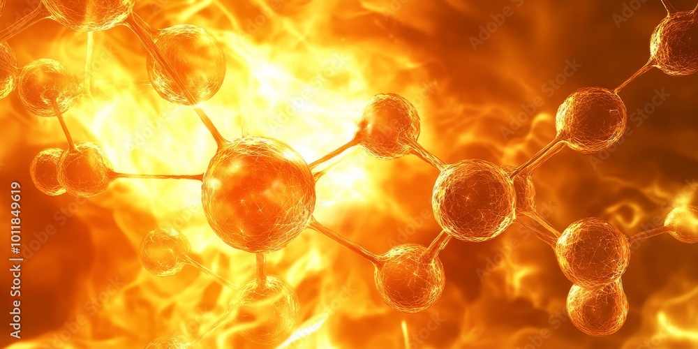 Poster Molecular Connection Web: Design a molecular-level network, where atoms and molecules are interconnected by glowing bonds or fine lines, representing biotech advancements
