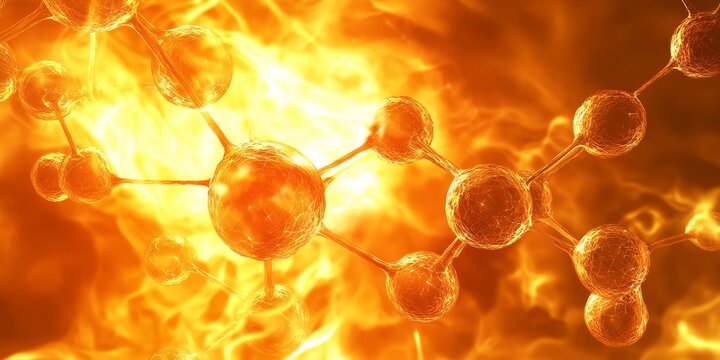 Molecular Connection Web: Design a molecular-level network, where atoms and molecules are interconnected by glowing bonds or fine lines, representing biotech advancements