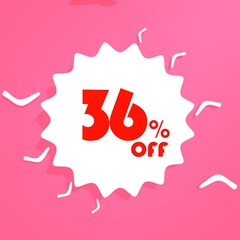 sale label with red numbers and pink background
