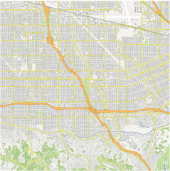 Map of North Hollywood in California in a normal road map style. Contains layered vector with roads water, parks, etc.