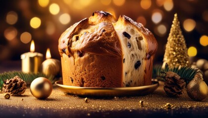 Panettone on bright background, christmas concept for advertising and billboard