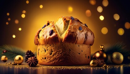 Panettone on bright background, christmas concept for advertising and billboard