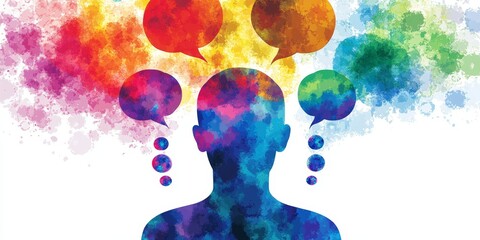 Conflicting Information: Create an image showing a person with multiple thought bubbles containing conflicting information, symbolizing the struggle with cognitive disson