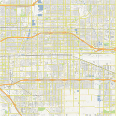 Map of Ontario in California in a normal road map style. Contains layered vector with roads water, parks, etc.