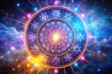 Astrological Symbols Representing Virgin Zodiac Signs on a Mystical Starry Background
