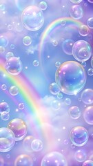 background for children's cards with soap rainbow bubbles and stars
