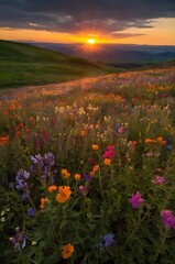 Fototapeta premium Elevate your visuals with the captivating Wildflower Sunset Image