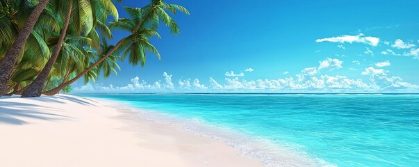 Crystal-clear turquoise waters gently lapping on a white sandy beach
