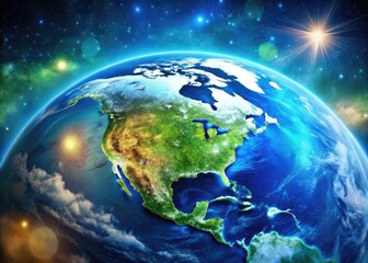 A Stunning View of Earth from Space Showcasing Its Blue Oceans and Green Landmasses in Detail