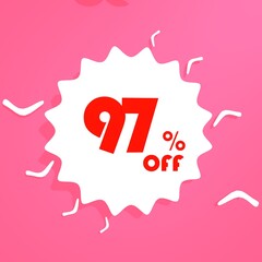 sale label with red numbers and pink background
