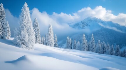 Fototapeta premium Beautiful winter scenery in the Caucasus mountains, Russia, with stunning mountain views.