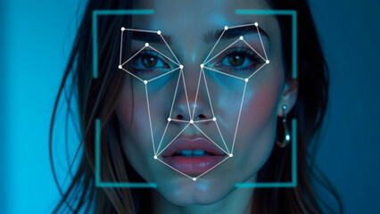 Human biometrics. Portrait of a woman with personality biometrics points.