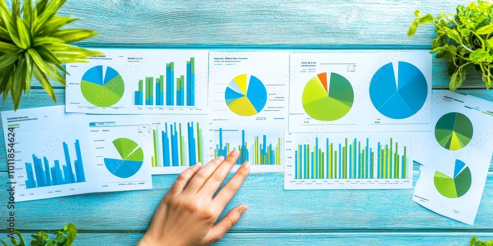 Fototapete market research analysis: create an image of a person analyzing economic reports and trends with cha