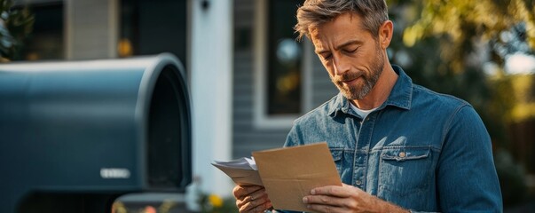 Man taking letters from mailbox, Generative AI