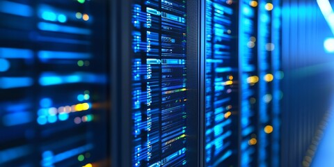Naklejka premium Hybrid Data Warehouse Model: Depict a hybrid data warehouse model that combines on-premise and cloud solutions, highlighting data flow and integration between both enviro