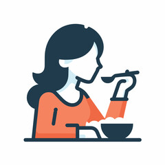 Minimalist illustration of woman eating with chopsticks