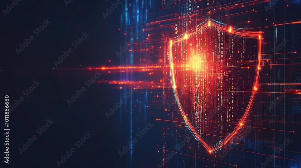 Aufkleber digital shield with data streams in motion