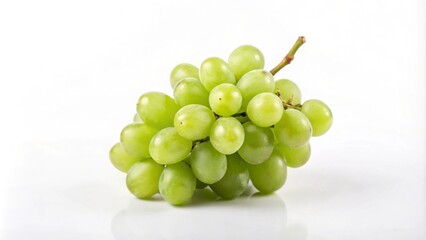 A bunch of green grapes with a white background.