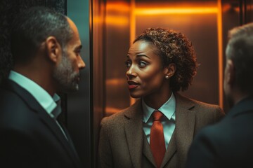 Businesspeople Having Conversation In Elevator, Generative AI