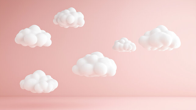 Paper clouds on a pastel pink background, representing creativity, dreams, and minimalistic design.