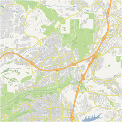 Map of Rancho Penasquitos in California in a normal road map style. Contains layered vector with roads water, parks, etc.