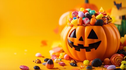 Halloween Pumpkin Bouquet with Colorful Candies, Festive Trick-or-Treat Celebration Mood