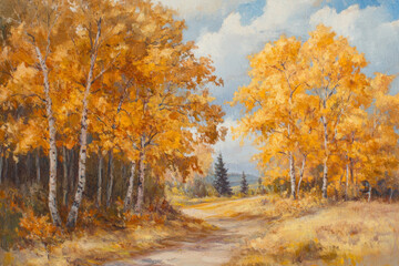 Fototapeta premium Autumn landscape with golden foliage 