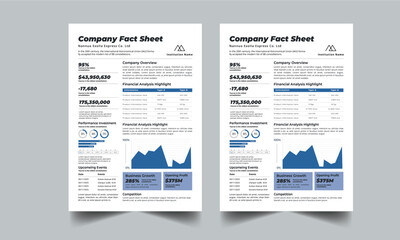 Company Fact Sheet, Nonprofit Organization Fact Sheet, Product data sheet design template with beautiful color concept layout	
